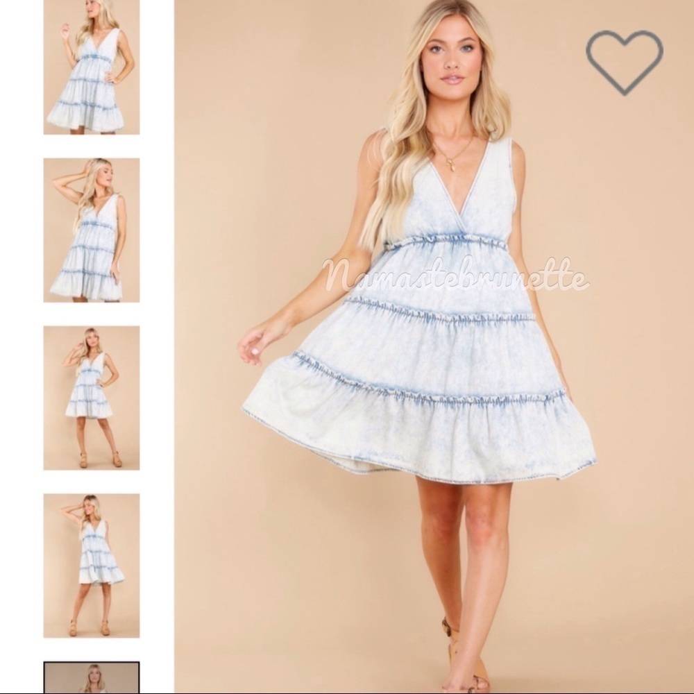 Nwt Light Wash Sleeveless Boho Babydoll Tiered Denim Mini Dress